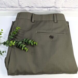 SNAZZY 38x32😍Brooks Brothers Dress Pants Mens 346Madison Flat Front Olive Green